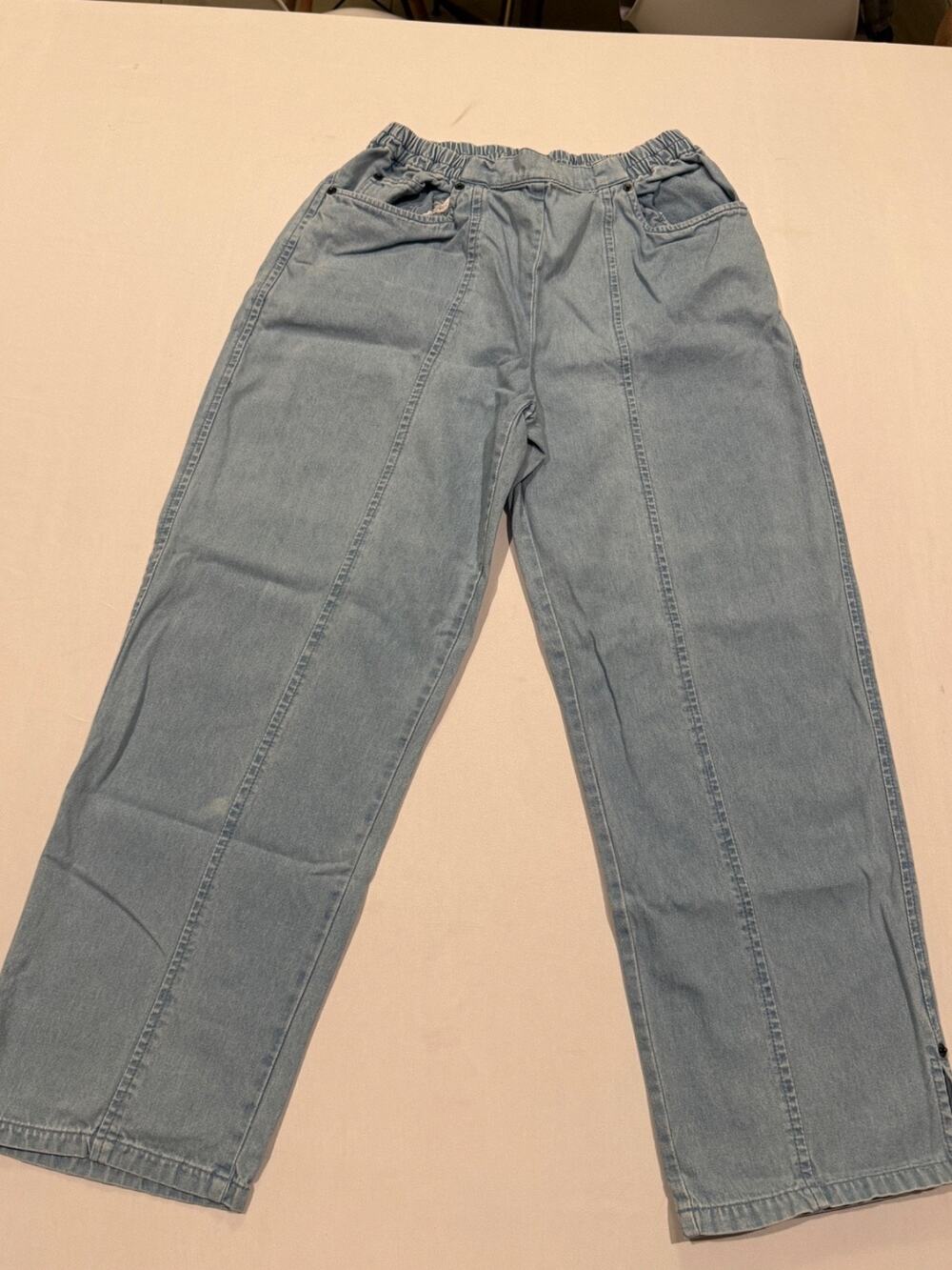 EcoBay Women’s Small Light Wash Denim Pull On Pants Elastic Waist Straight Leg